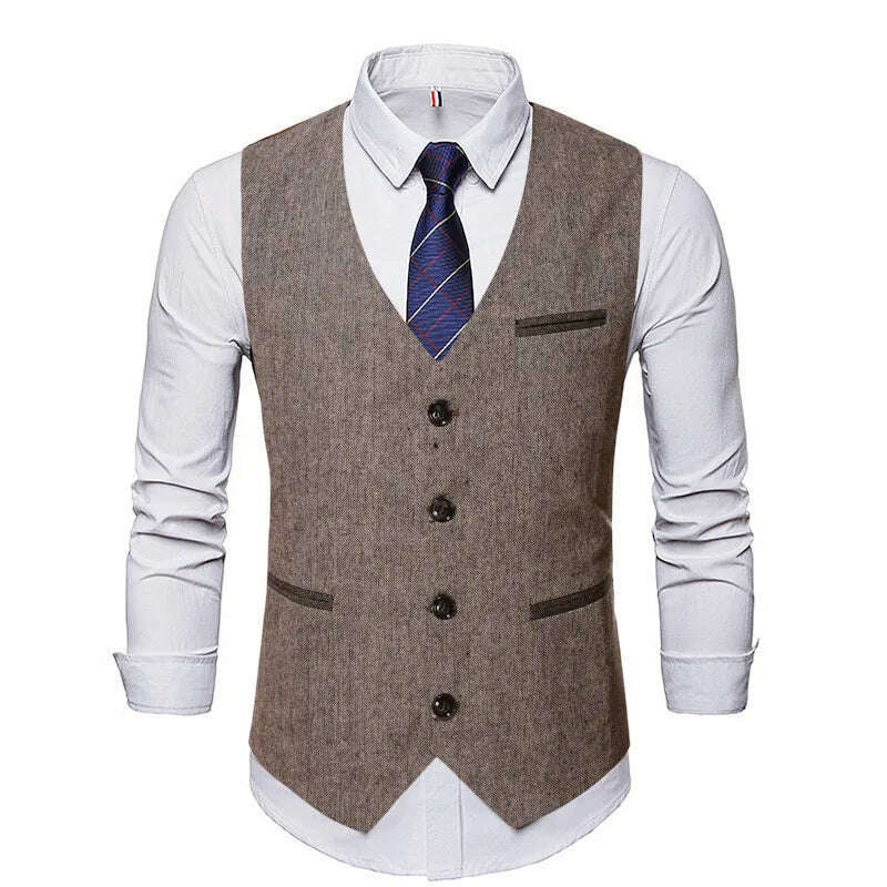 Men Suit Vests Tweed Formal Victorian Business Dress Waistcoat Cosplay Mens Gentleman Groomman Wedding Slim Fit Gilet Tuxedo - KIMLUD