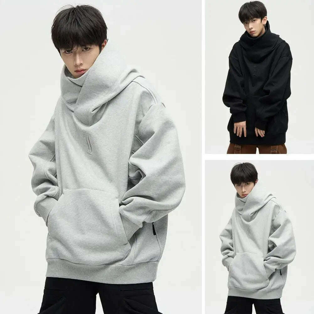 Men Sweatshirt Japanese Harajuku Streetwear Cyber Punk Scarf Collar Hoodie Winter Autumn Comfortable Pullover Sweatshirt - KIMLUD