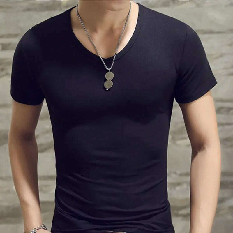 KIMLUD, Men T Shirt Fashion Fitness V Neck Short Sleeve T-Shirt Summer Casual Gym Solid Color Tops Plus Size Slim Polyester T-Shirts, KIMLUD Womens Clothes