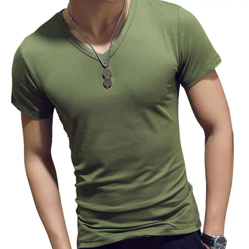 KIMLUD, Men T Shirt Fashion Fitness V Neck Short Sleeve T-Shirt Summer Casual Gym Solid Color Tops Plus Size Slim Polyester T-Shirts, KIMLUD Womens Clothes
