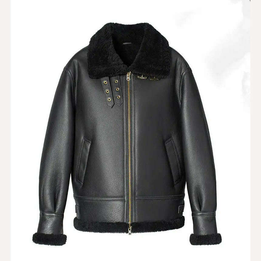 KIMLUD, Men Thick Winter Shearling Sheepskin Genuine Leather Coat Male B3 Bomber Aviator Outerwear Trench Flight Real Leather Jacket, MULTI / S, KIMLUD APPAREL - Womens Clothes