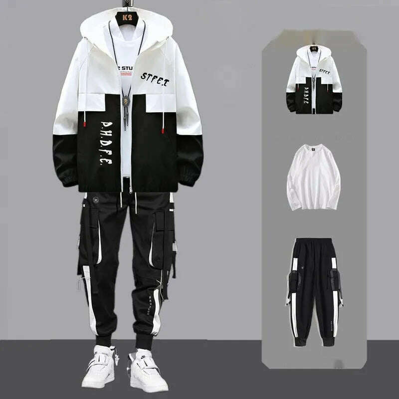 KIMLUD, Men Tracksuit Autumn Sportswear Two Piece Sets Man Hip Hop Fashion Sweatpants Brand Clothing Mens Students Sweatsuit Hoodie Suit, XL160-170cm57-65kg / black 2, KIMLUD Womens Clothes