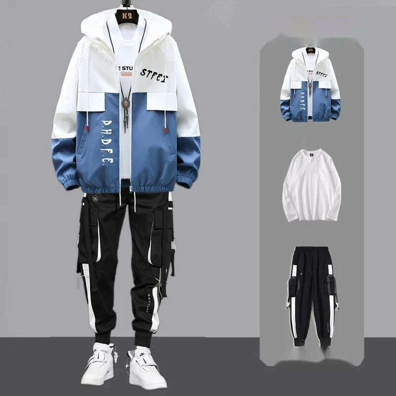 KIMLUD, Men Tracksuit Autumn Sportswear Two Piece Sets Man Hip Hop Fashion Sweatpants Brand Clothing Mens Students Sweatsuit Hoodie Suit, L158-165cm 50-57kg / blue 1, KIMLUD Womens Clothes