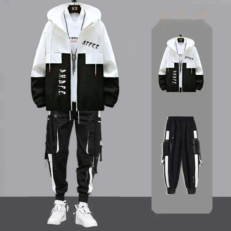 KIMLUD, Men Tracksuit Autumn Sportswear Two Piece Sets Man Hip Hop Fashion Sweatpants Brand Clothing Mens Students Sweatsuit Hoodie Suit, L158-165cm 50-57kg / black 1, KIMLUD Womens Clothes