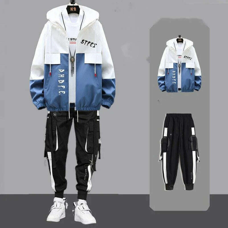 KIMLUD, Men Tracksuit Autumn Sportswear Two Piece Sets Man Hip Hop Fashion Sweatpants Brand Clothing Mens Students Sweatsuit Hoodie Suit, L158-165cm 50-57kg / blue, KIMLUD Womens Clothes