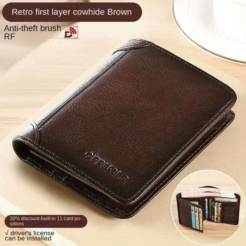 KIMLUD, Men Wallet Genuine Leather Rfid Blocking Trifold Wallet Vintage Thin Short Multi Function ID Credit Card Holder Male Purse Money, Coffee-3, KIMLUD APPAREL - Womens Clothes