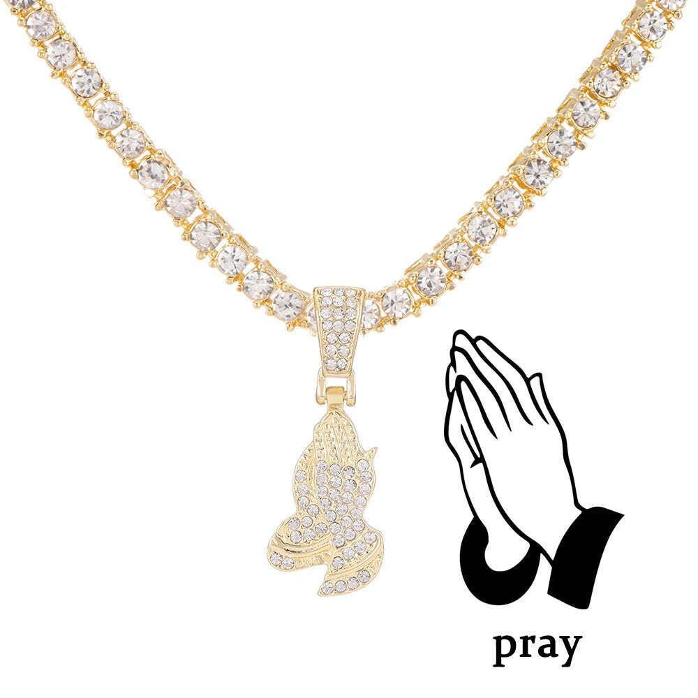 Men Women Hip Hop Cross Pendant Necklace With 4mm Zircon Tennis Chain Iced Out Exquisite Bling Jewelry Fashion Trendy Creative - KIMLUD