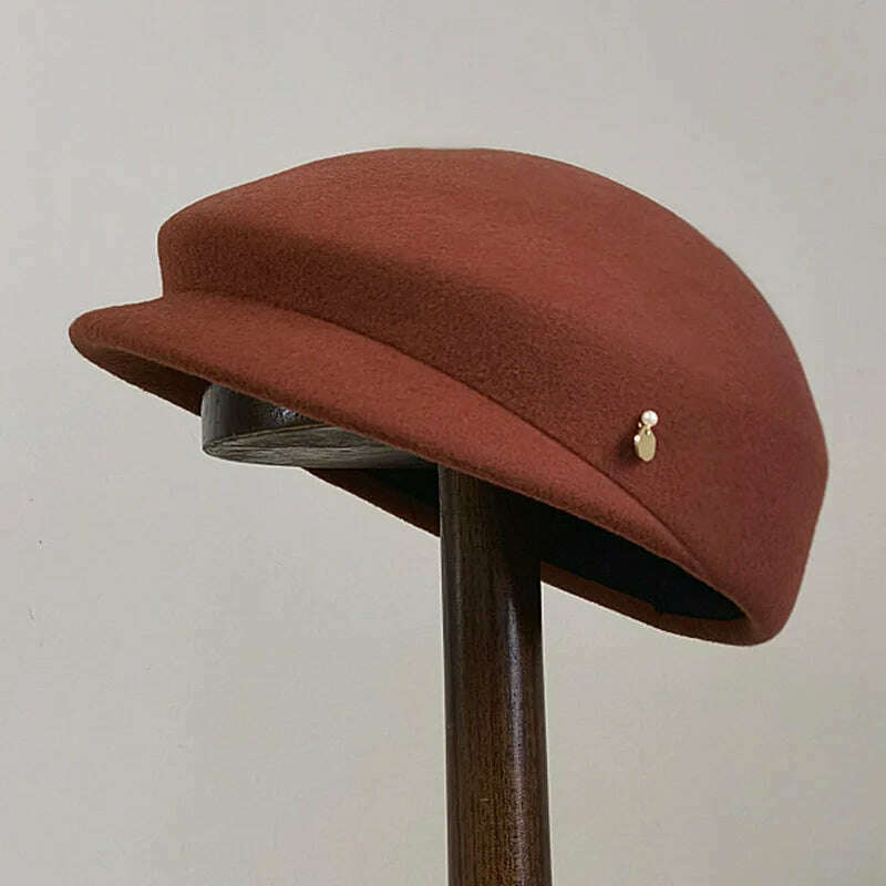 KIMLUD, Men Women Seamless Wool Beret Warm Short Brim Winter Hats Flat Ivy Visor Beret Newsboy Hat Cabbie Cap, Rust red, KIMLUD APPAREL - Womens Clothes