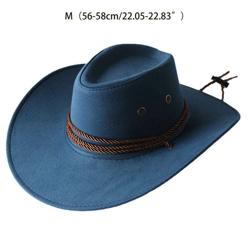 Men's Cool Sun Hat Solid Color Cool Western Cowboy Hat Plain Solid Color Men's Peaked Cap Large Western Rope Knight Cowboy Hat - KIMLUD