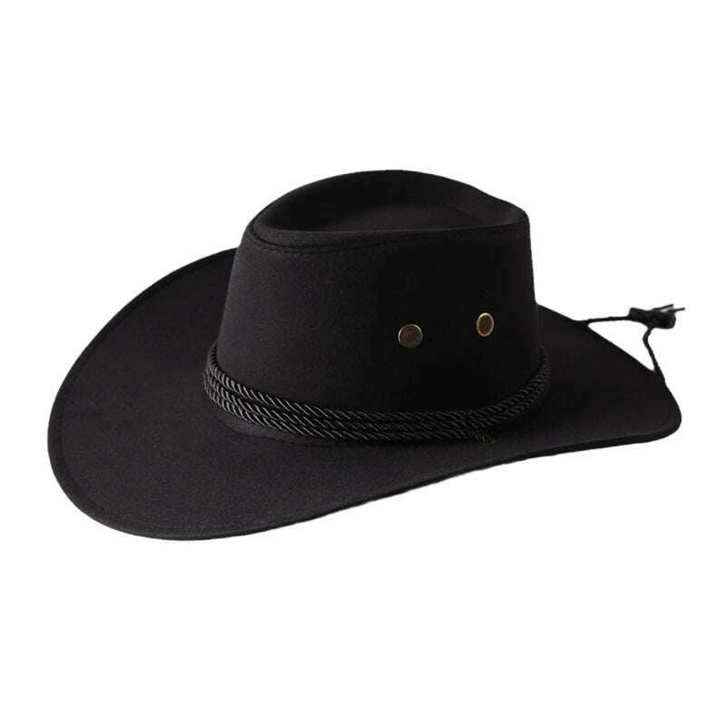 Men's Cool Sun Hat Solid Color Cool Western Cowboy Hat Plain Solid Color Men's Peaked Cap Large Western Rope Knight Cowboy Hat - KIMLUD