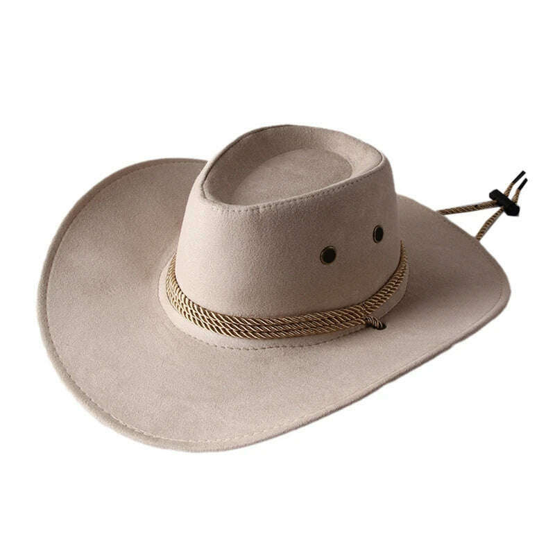 Men's Cool Sun Hat Solid Color Cool Western Cowboy Hat Plain Solid Color Men's Peaked Cap Large Western Rope Knight Cowboy Hat - KIMLUD