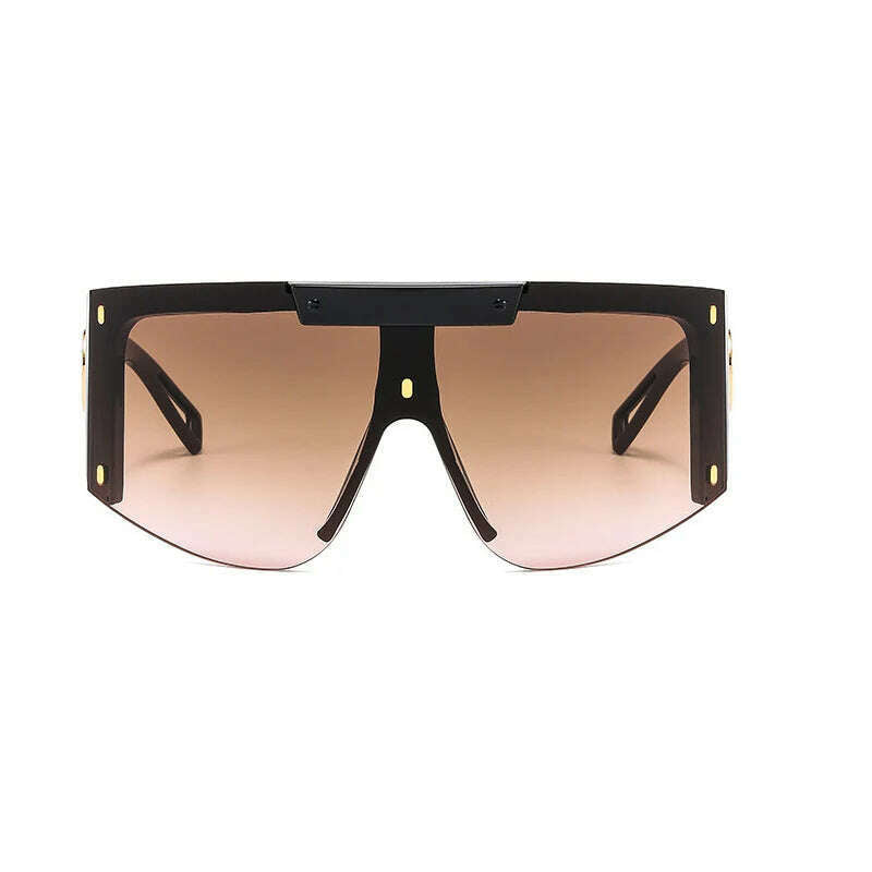 KIMLUD, Men's Mask Goggles Sunglasses For Women Fashion One Piece Square Sun Glasses Men Oversized Ladies Eyeglasses UV400 oculos H146, Black Brown, KIMLUD APPAREL - Womens Clothes