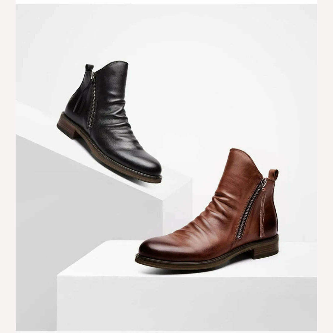 KIMLUD, Men's PU Leather Chelsea Boots 2023 Fashion High-top Tassel Zip Shoes Spring Autumn Ankle Boots for Men Comfort Plus Size 38-48, KIMLUD Womens Clothes