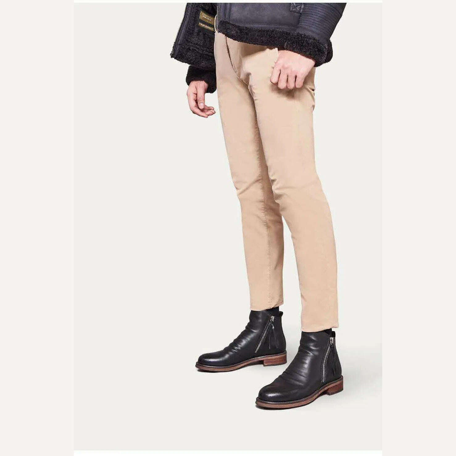 KIMLUD, Men's PU Leather Chelsea Boots 2023 Fashion High-top Tassel Zip Shoes Spring Autumn Ankle Boots for Men Comfort Plus Size 38-48, KIMLUD Womens Clothes