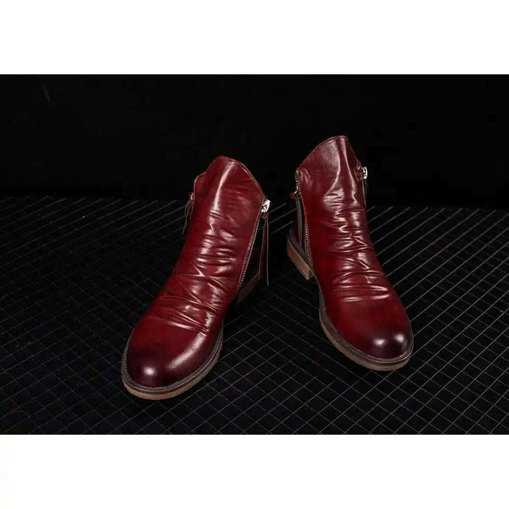 KIMLUD, Men's PU Leather Chelsea Boots 2023 Fashion High-top Tassel Zip Shoes Spring Autumn Ankle Boots for Men Comfort Plus Size 38-48, KIMLUD Womens Clothes