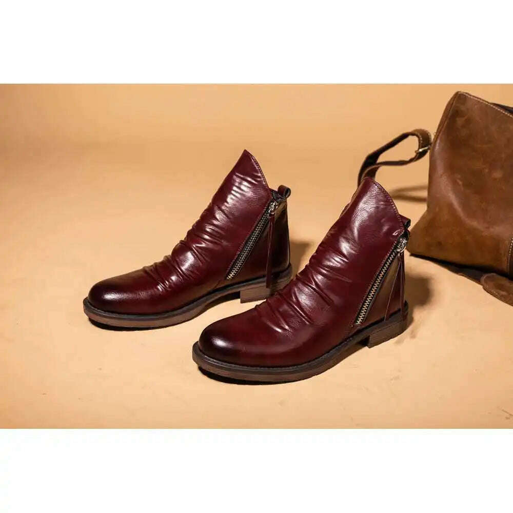 KIMLUD, Men's PU Leather Chelsea Boots 2023 Fashion High-top Tassel Zip Shoes Spring Autumn Ankle Boots for Men Comfort Plus Size 38-48, KIMLUD Womens Clothes