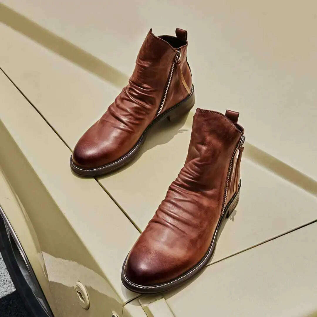 KIMLUD, Men's PU Leather Chelsea Boots 2023 Fashion High-top Tassel Zip Shoes Spring Autumn Ankle Boots for Men Comfort Plus Size 38-48, KIMLUD Womens Clothes