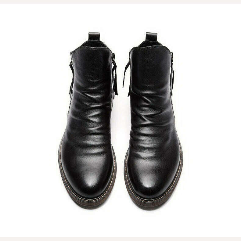 KIMLUD, Men's PU Leather Chelsea Boots 2023 Fashion High-top Tassel Zip Shoes Spring Autumn Ankle Boots for Men Comfort Plus Size 38-48, KIMLUD Womens Clothes
