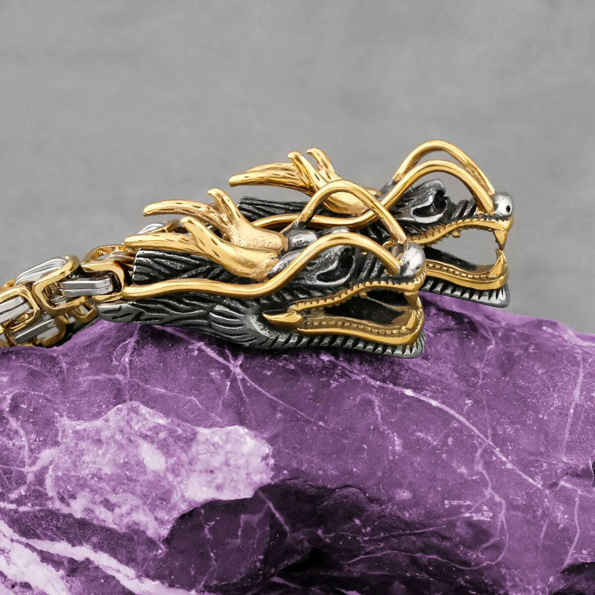 KIMLUD, Men's Stainless Steel Viking Thor's Hammer Pendant Gold Dragon Head Square Necklace Hip Hop Biker Fashion Jewelry Gift Wholesale, KIMLUD Womens Clothes