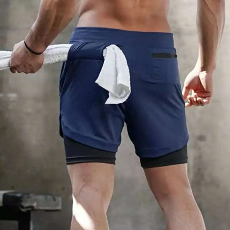 Men's 2 in 1 Running Shorts Male Camo Workout Shorts Training Yoga Gym Sportswear Pants Sport Short Pants with Phone Pockets - KIMLUD