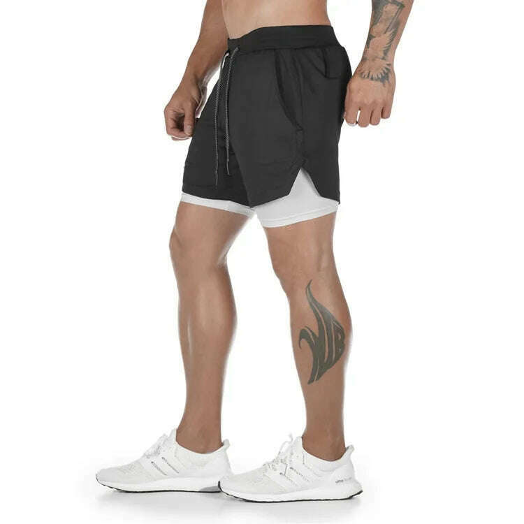Men's 2 in 1 Running Shorts Male Camo Workout Shorts Training Yoga Gym Sportswear Pants Sport Short Pants with Phone Pockets - KIMLUD