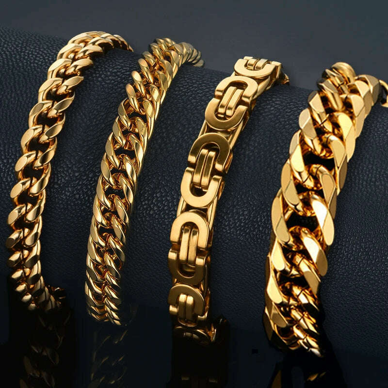 KIMLUD, Mens 316L Stainless Steel Male Bracelet Wholesale Braslet Gold Silver Color Braclet Chunky Cuban Chain Link Bracelet For Man, KIMLUD Womens Clothes