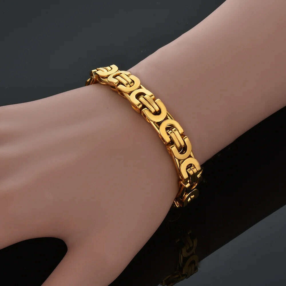 KIMLUD, Mens 316L Stainless Steel Male Bracelet Wholesale Braslet Gold Silver Color Braclet Chunky Cuban Chain Link Bracelet For Man, KIMLUD Womens Clothes