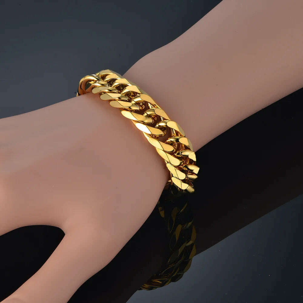 KIMLUD, Mens 316L Stainless Steel Male Bracelet Wholesale Braslet Gold Silver Color Braclet Chunky Cuban Chain Link Bracelet For Man, KIMLUD Womens Clothes