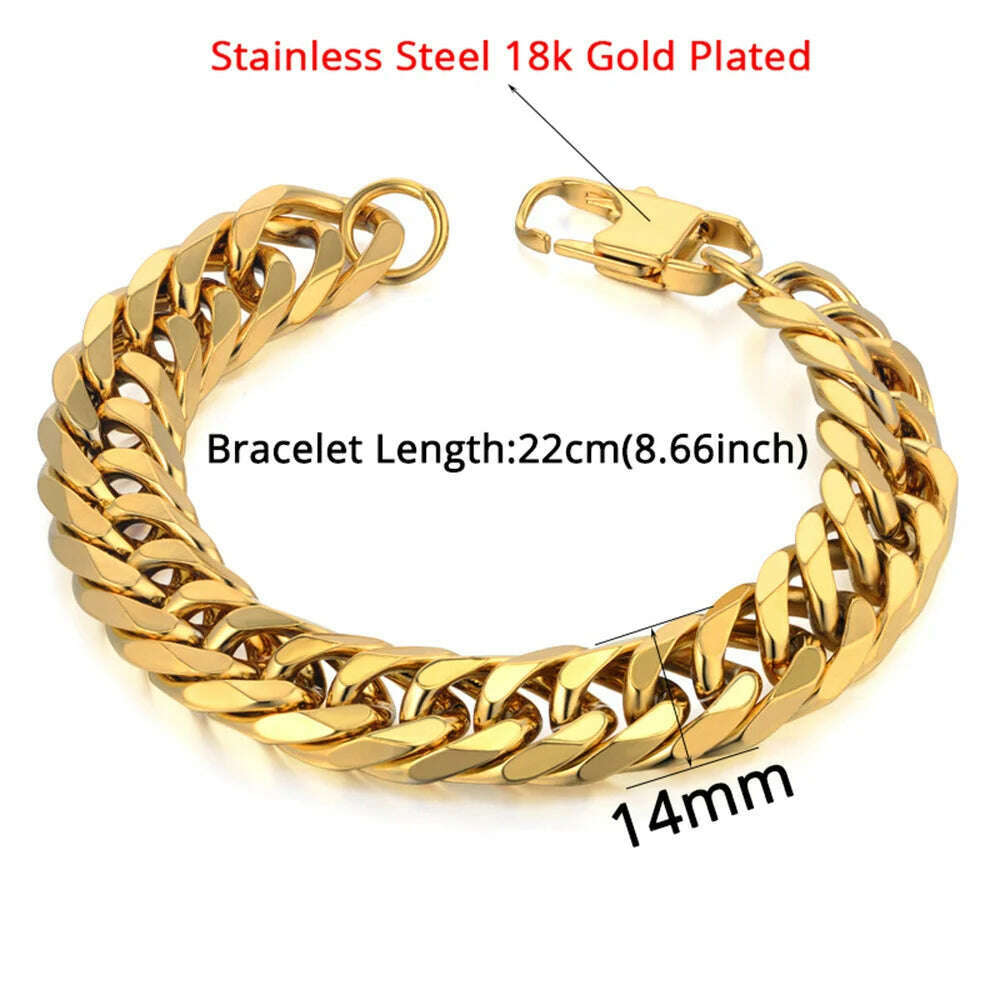 KIMLUD, Mens 316L Stainless Steel Male Bracelet Wholesale Braslet Gold Silver Color Braclet Chunky Cuban Chain Link Bracelet For Man, KIMLUD Womens Clothes