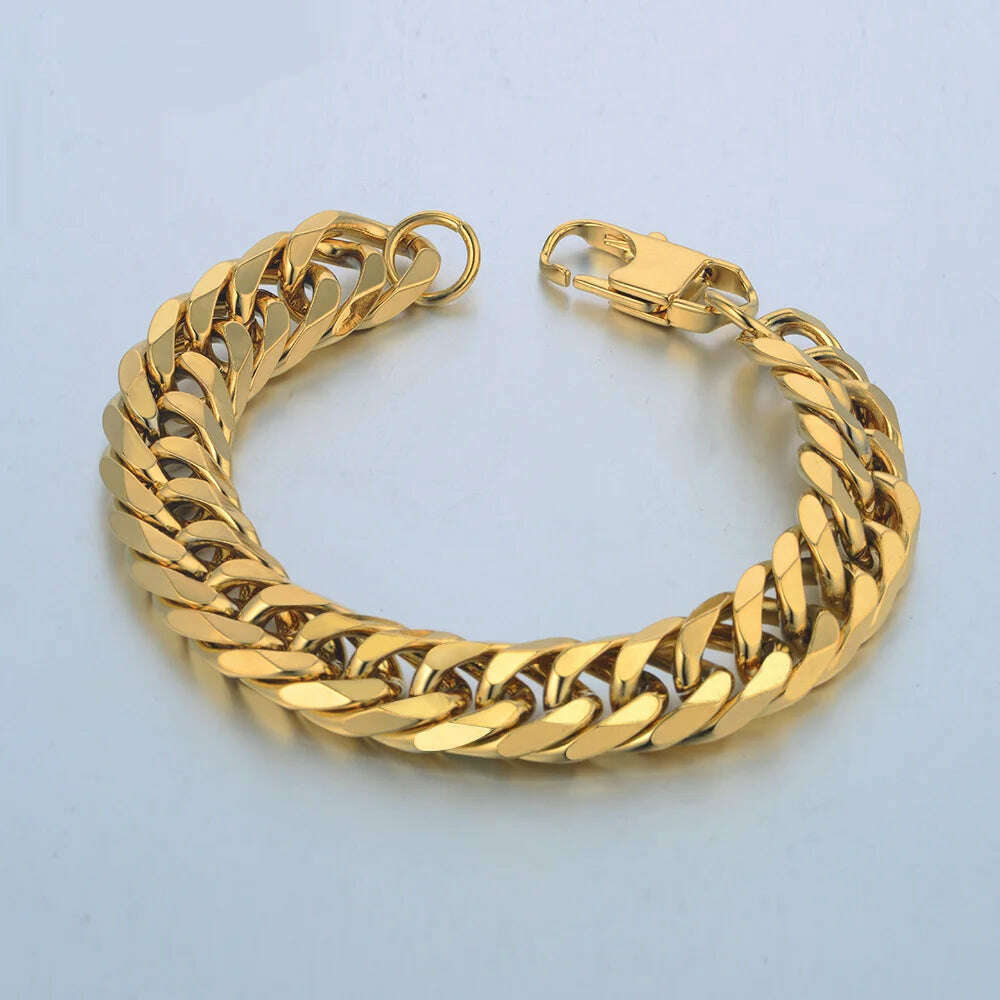 KIMLUD, Mens 316L Stainless Steel Male Bracelet Wholesale Braslet Gold Silver Color Braclet Chunky Cuban Chain Link Bracelet For Man, KIMLUD Womens Clothes