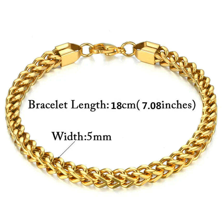 KIMLUD, Mens 316L Stainless Steel Male Bracelet Wholesale Braslet Gold Silver Color Braclet Chunky Cuban Chain Link Bracelet For Man, SL854G18 / CHINA, KIMLUD APPAREL - Womens Clothes