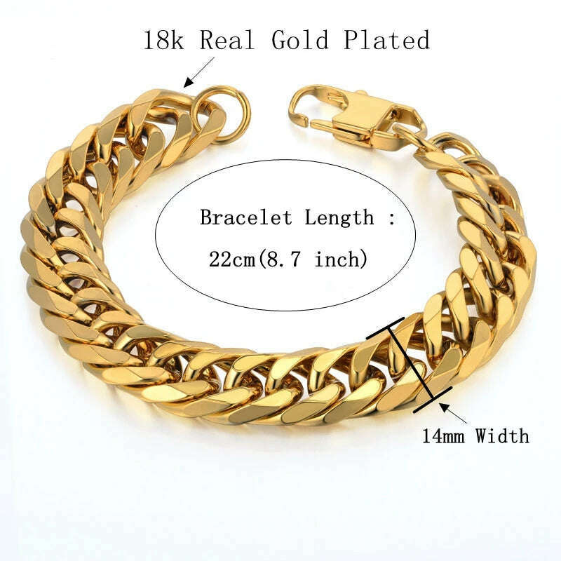 KIMLUD, Mens 316L Stainless Steel Male Bracelet Wholesale Braslet Gold Silver Color Braclet Chunky Cuban Chain Link Bracelet For Man, SL783G / CHINA, KIMLUD APPAREL - Womens Clothes