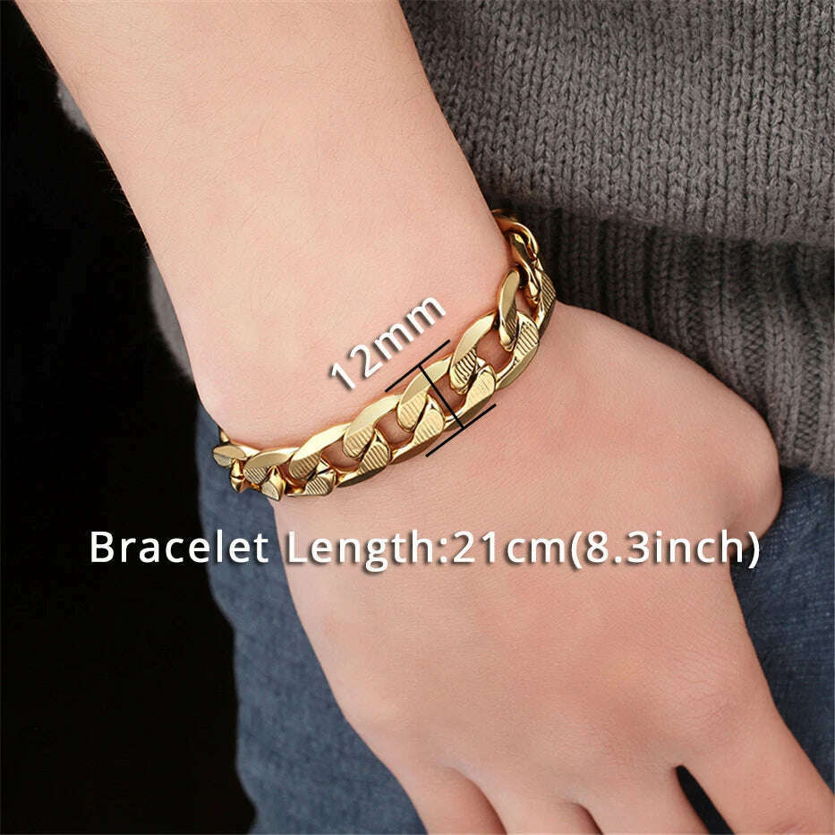 KIMLUD, Mens 316L Stainless Steel Male Bracelet Wholesale Braslet Gold Silver Color Braclet Chunky Cuban Chain Link Bracelet For Man, SL247G / CHINA, KIMLUD APPAREL - Womens Clothes