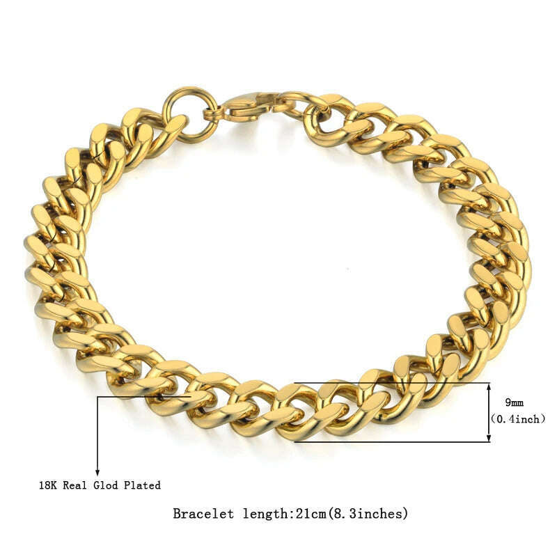 KIMLUD, Mens 316L Stainless Steel Male Bracelet Wholesale Braslet Gold Silver Color Braclet Chunky Cuban Chain Link Bracelet For Man, SL779G / CHINA, KIMLUD APPAREL - Womens Clothes