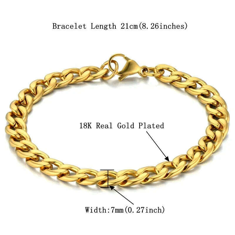 KIMLUD, Mens 316L Stainless Steel Male Bracelet Wholesale Braslet Gold Silver Color Braclet Chunky Cuban Chain Link Bracelet For Man, SL274G / CHINA, KIMLUD APPAREL - Womens Clothes