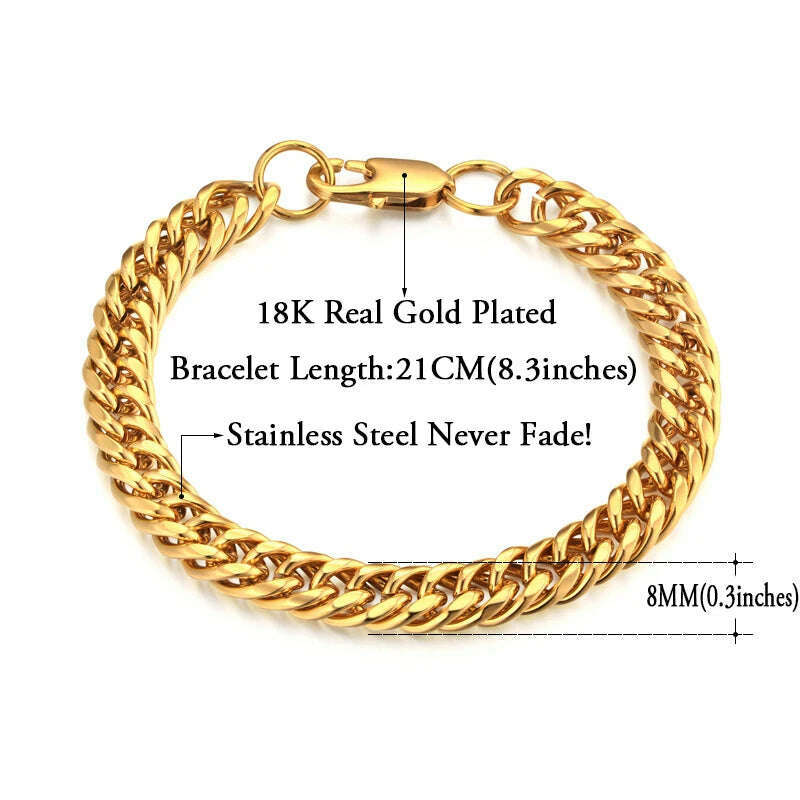 KIMLUD, Mens 316L Stainless Steel Male Bracelet Wholesale Braslet Gold Silver Color Braclet Chunky Cuban Chain Link Bracelet For Man, SL800G / CHINA, KIMLUD APPAREL - Womens Clothes