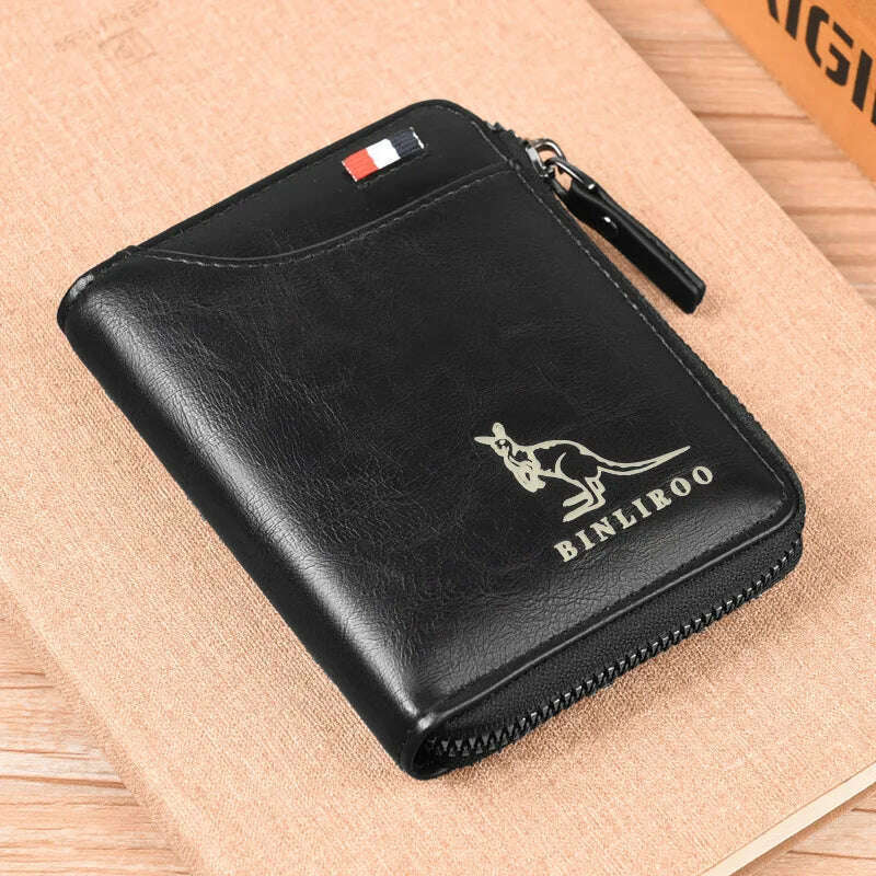 KIMLUD, Men's Coin Purse Wallet Fashion RFID Blocking Man Leather Wallet Zipper Business Card Holder ID Money Bag Wallet Male, 2003 Black, KIMLUD Womens Clothes