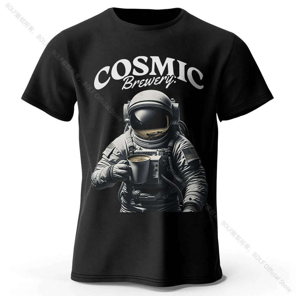Men's Cosmic Brewery Printed T-Shirt 100% Cotton Oversized Street Graphic Tees for Men Women Summer Tops - KIMLUD