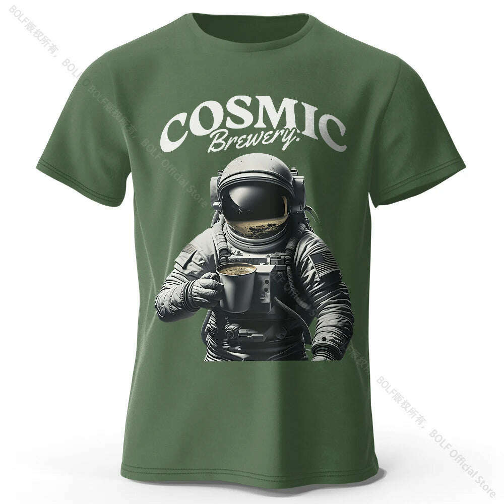 Men's Cosmic Brewery Printed T-Shirt 100% Cotton Oversized Street Graphic Tees for Men Women Summer Tops - KIMLUD
