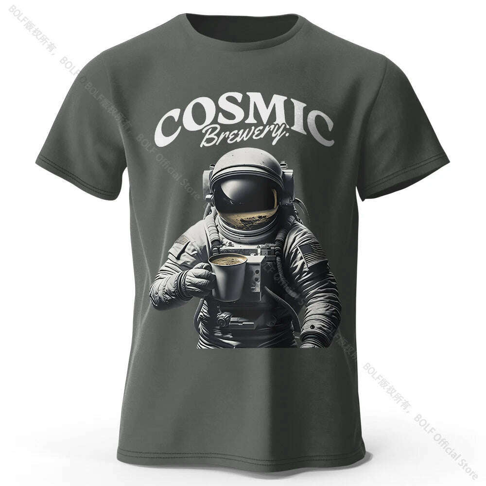 Men's Cosmic Brewery Printed T-Shirt 100% Cotton Oversized Street Graphic Tees for Men Women Summer Tops - KIMLUD