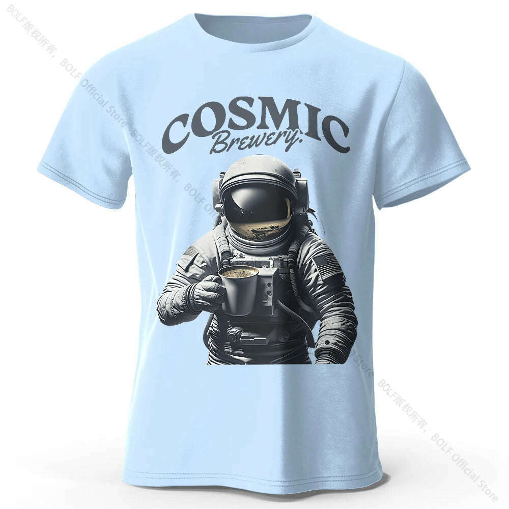 Men's Cosmic Brewery Printed T-Shirt 100% Cotton Oversized Street Graphic Tees for Men Women Summer Tops - KIMLUD