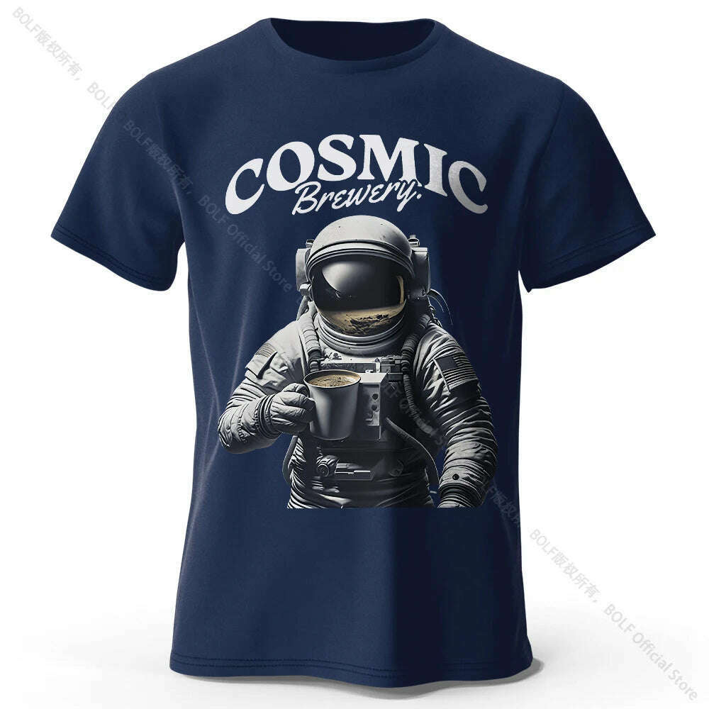 Men's Cosmic Brewery Printed T-Shirt 100% Cotton Oversized Street Graphic Tees for Men Women Summer Tops - KIMLUD