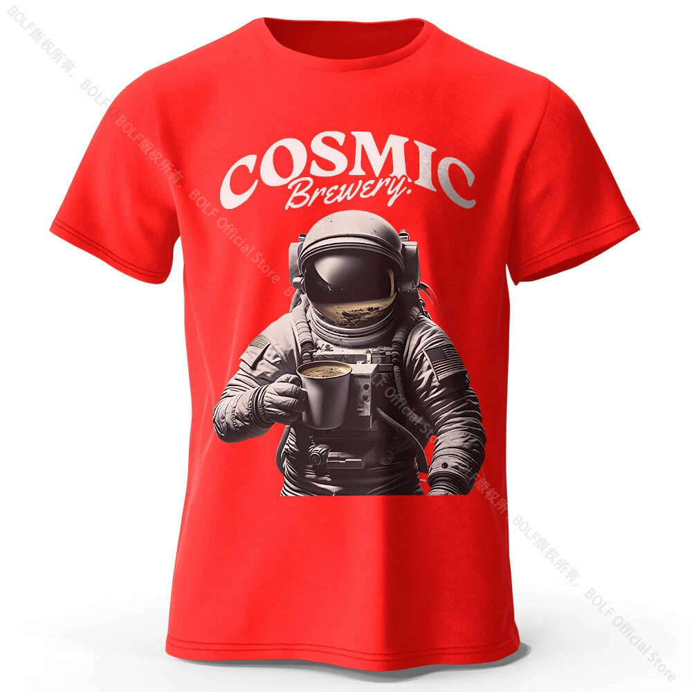 Men's Cosmic Brewery Printed T-Shirt 100% Cotton Oversized Street Graphic Tees for Men Women Summer Tops - KIMLUD