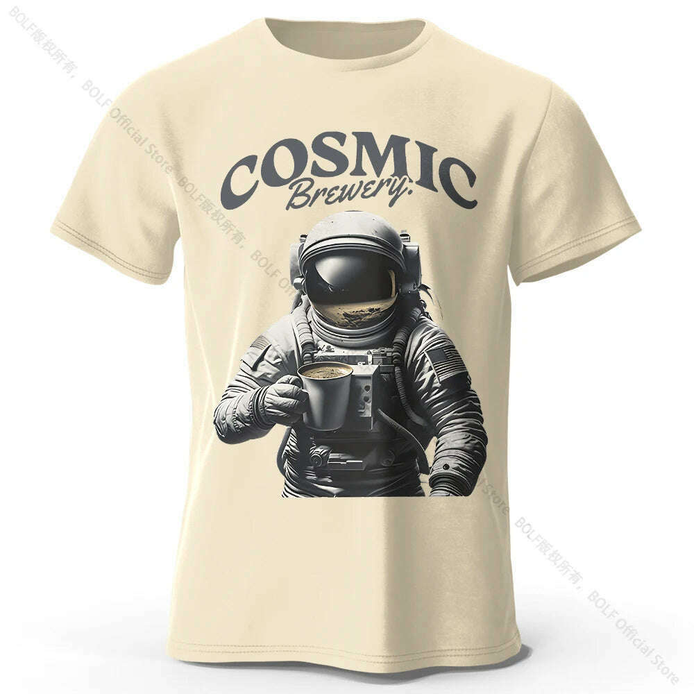 Men's Cosmic Brewery Printed T-Shirt 100% Cotton Oversized Street Graphic Tees for Men Women Summer Tops - KIMLUD