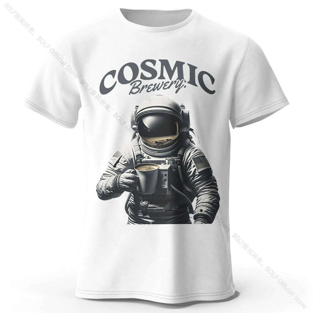 Men's Cosmic Brewery Printed T-Shirt 100% Cotton Oversized Street Graphic Tees for Men Women Summer Tops - KIMLUD