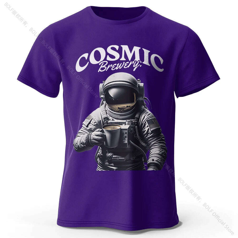 Men's Cosmic Brewery Printed T-Shirt 100% Cotton Oversized Street Graphic Tees for Men Women Summer Tops - KIMLUD
