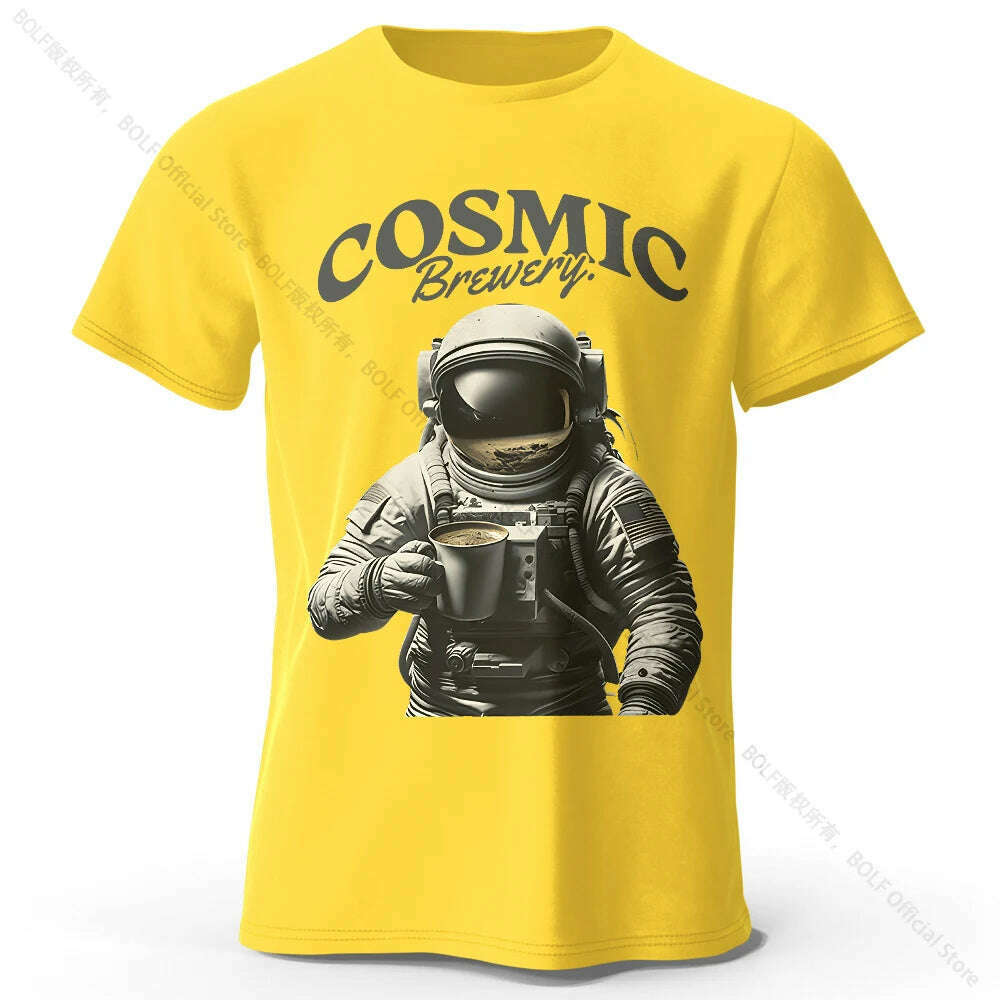 Men's Cosmic Brewery Printed T-Shirt 100% Cotton Oversized Street Graphic Tees for Men Women Summer Tops - KIMLUD