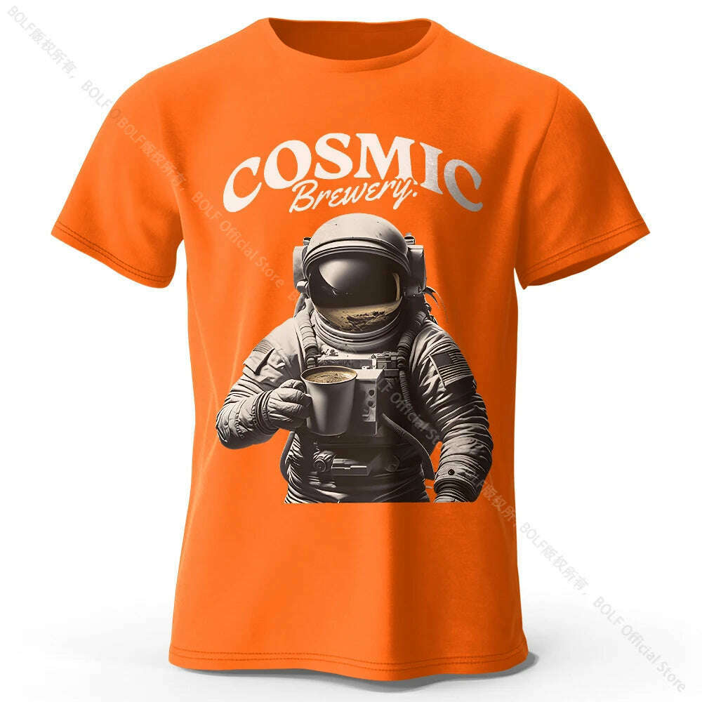 Men's Cosmic Brewery Printed T-Shirt 100% Cotton Oversized Street Graphic Tees for Men Women Summer Tops - KIMLUD