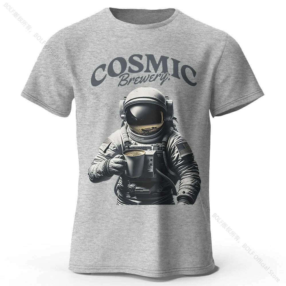 Men's Cosmic Brewery Printed T-Shirt 100% Cotton Oversized Street Graphic Tees for Men Women Summer Tops - KIMLUD