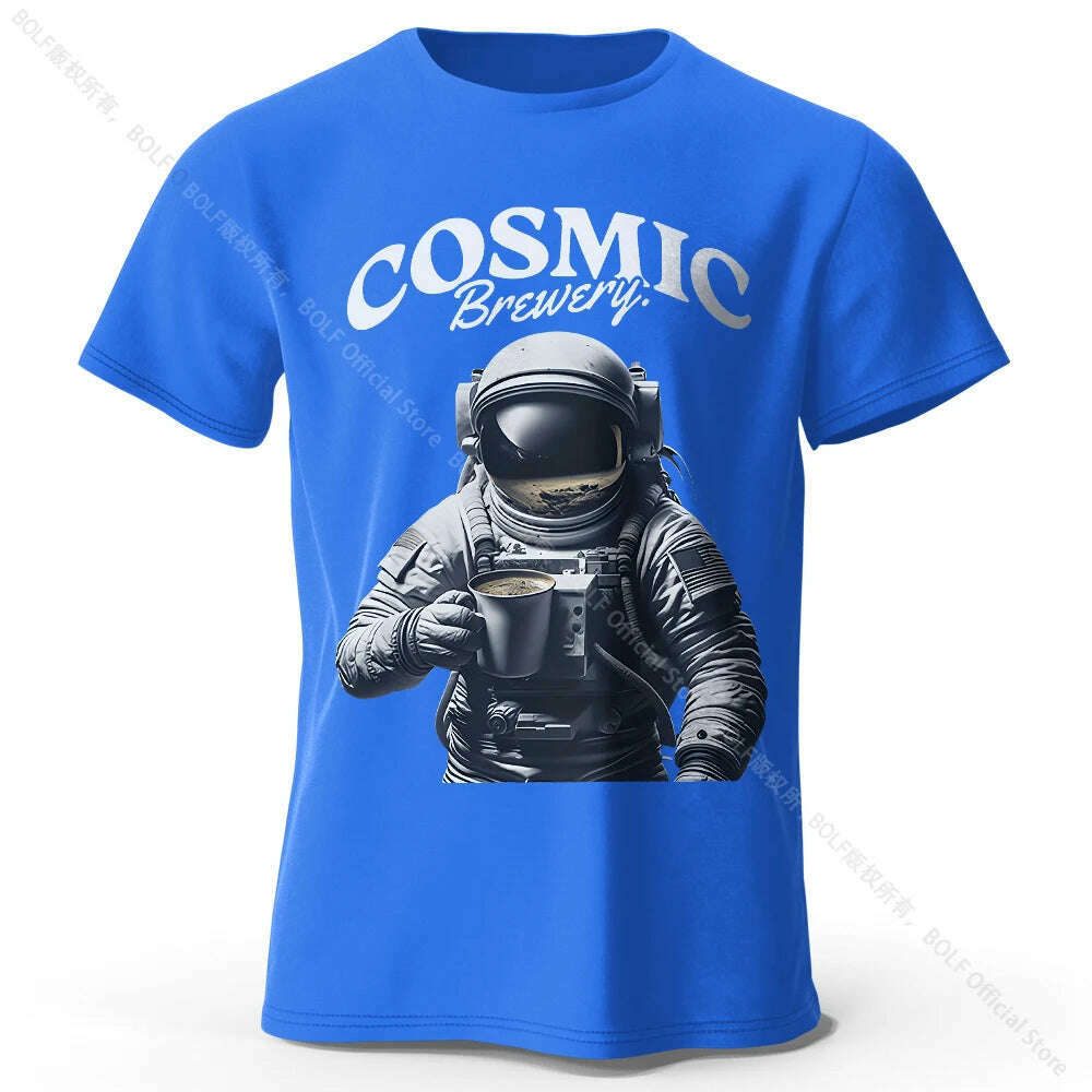 Men's Cosmic Brewery Printed T-Shirt 100% Cotton Oversized Street Graphic Tees for Men Women Summer Tops - KIMLUD